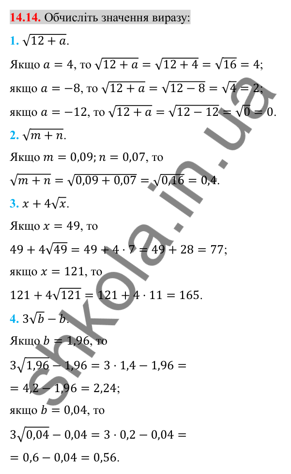 Відповідь до завдання 14.14 (с. 121) з алгебри для 8 класу (Істер, 2025): Арифметичний квадратний корінь