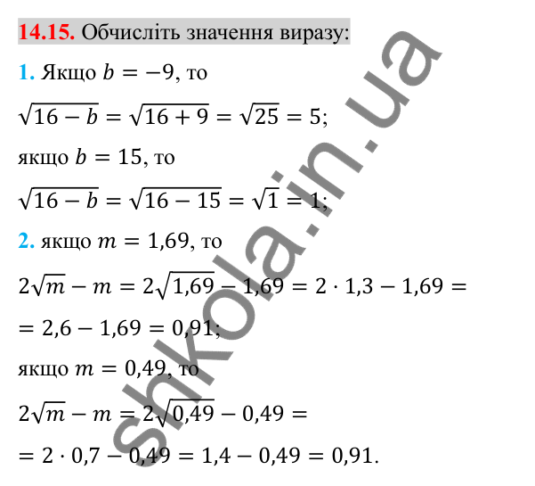 Відповідь до завдання 14.15 (с. 121) з алгебри для 8 класу (Істер, 2025): Арифметичний квадратний корінь