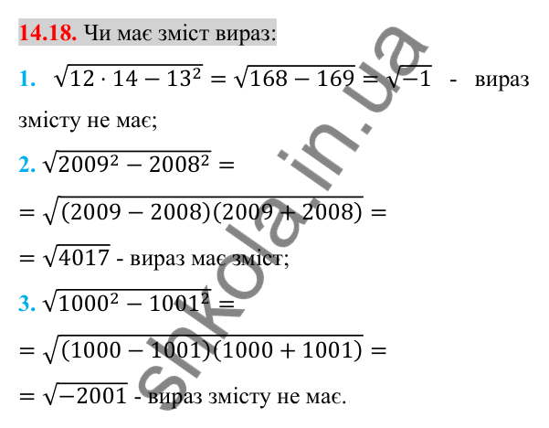 Відповідь до завдання 14.18 (с. 121) з алгебри для 8 класу (Істер, 2025): Арифметичний квадратний корінь