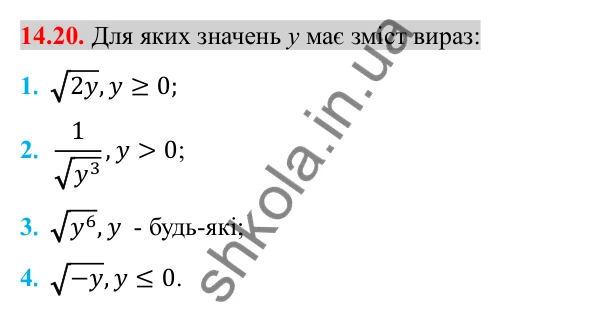 Відповідь до завдання 14.20 (с. 122) з алгебри для 8 класу (Істер, 2025): Арифметичний квадратний корінь
