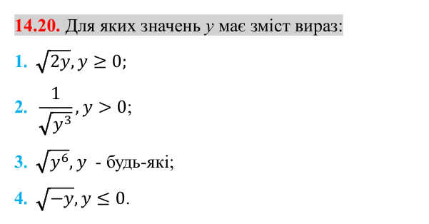 Завдання 14.20 Відповідь до завдання 14.20 (с. 122) з алгебри для 8 класу (Істер, 2025): Арифметичний квадратний корінь