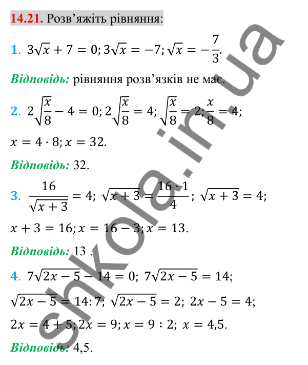Відповідь до завдання 14.21 (с. 122) з алгебри для 8 класу (Істер, 2025): Арифметичний квадратний корінь