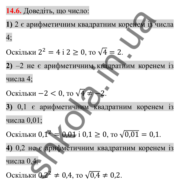 Відповідь до завдання 14.6 (с. 120) з алгебри для 8 класу (Істер, 2025): Арифметичний квадратний корінь