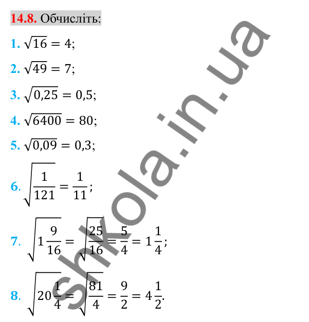 Відповідь до завдання 14.8 (с. 120) з алгебри для 8 класу (Істер, 2025): Арифметичний квадратний корінь