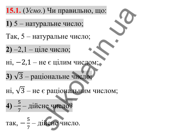 Відповідь до завдання 15.1 (с. 127) з алгебри для 8 класу (Істер, 2025): Множина. Числові множини