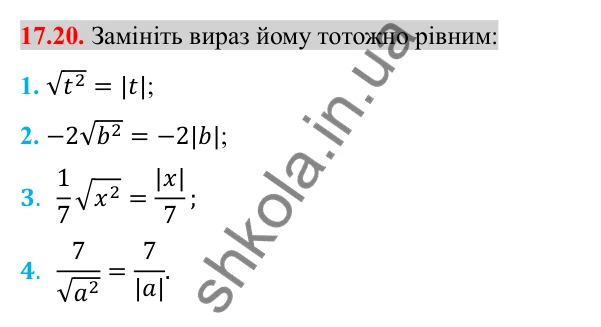 Відповідь до завдання 17.20 (с. 140) з алгебри для 8 класу (Істер, 2025): Властивості арифметичного квадратного кореня