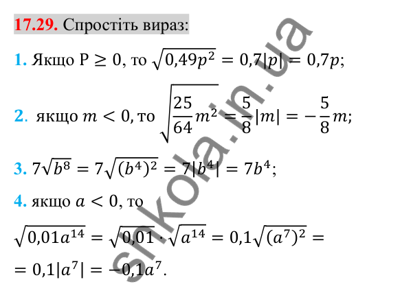 Відповідь до завдання 17.29 (с. 141) з алгебри для 8 класу (Істер, 2025): Властивості арифметичного квадратного кореня