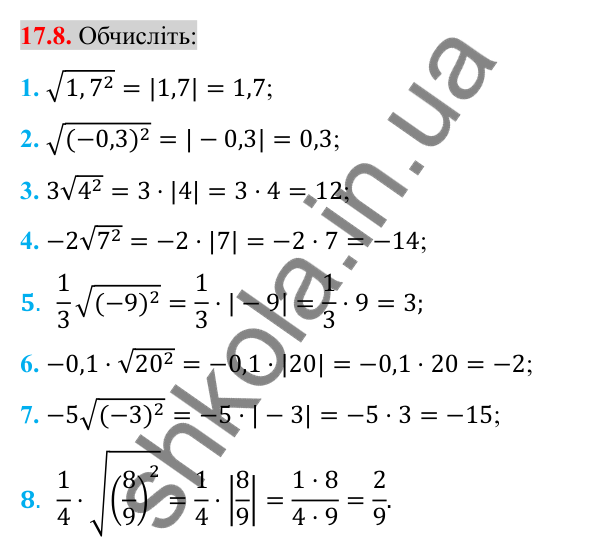 Відповідь до завдання 17.8 (с. 139) з алгебри для 8 класу (Істер, 2025): Властивості арифметичного квадратного кореня