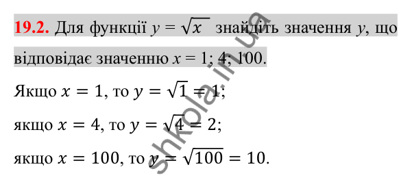 Відповідь до завдання 19.2 (с. 155) з алгебри для 8 класу (Істер, 2025): Функція y = √x, її графік і властивості