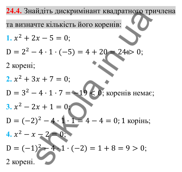 Відповідь до завдання 24.4 (с. 196) з алгебри для 8 класу (Істер, 2025): Квадратний тричлен. Розкладання на лінійні множники