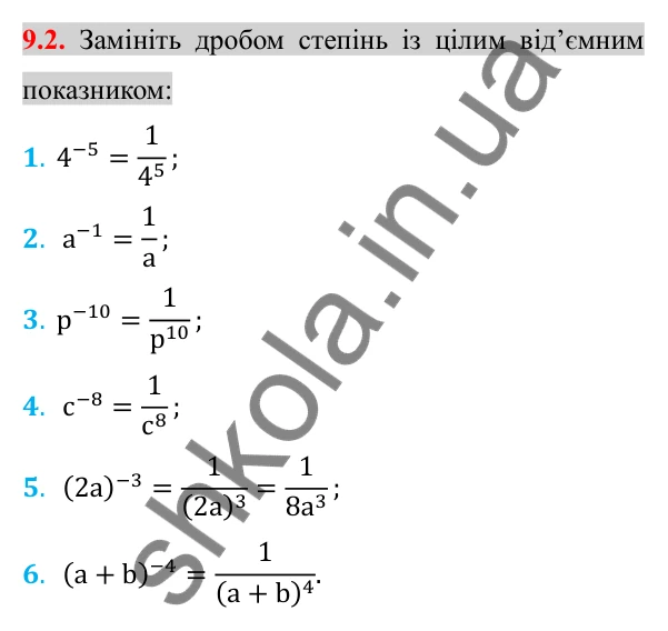 Відповідь до завдання 9.2 (с. 74) з алгебри для 8 класу (Істер, 2025): Степінь із цілим показником
