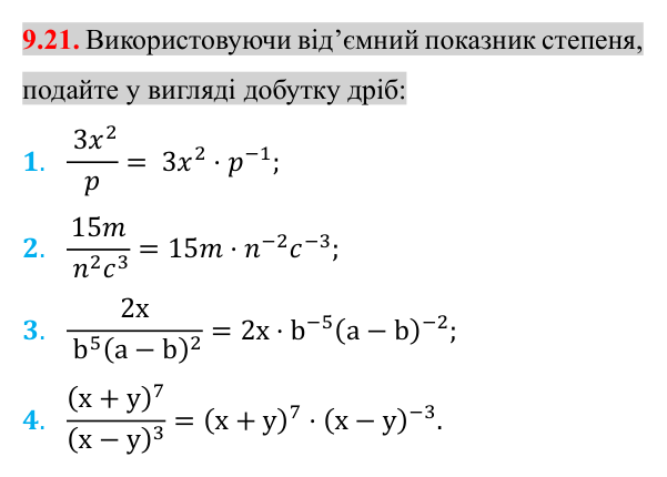 Завдання 9.21 Відповідь до завдання 9.21 (с. 76) з алгебри для 8 класу (Істер, 2025): Степінь із цілим показником