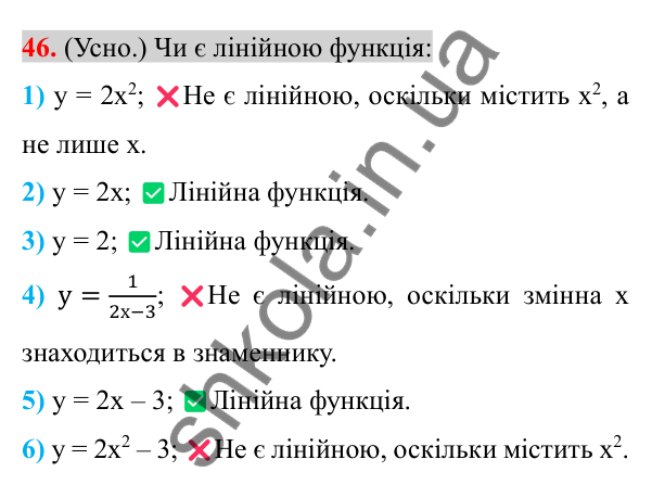 Відповідь до завдання 46 (с. 8) з повторення алгебри за 7 клас для 8 класу (Істер, 2025): Функції