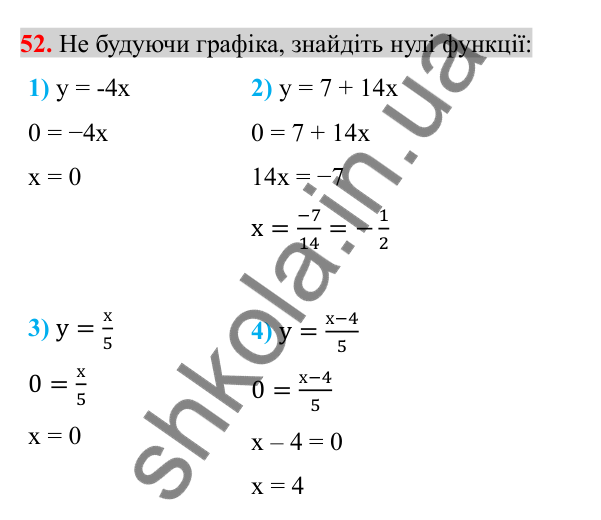 Відповідь до завдання 52 (с. 8) з повторення алгебри за 7 клас для 8 класу (Істер, 2025): Функції