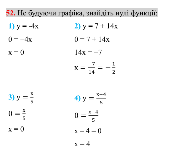 Завдання 52 (повторення за 7 клас) Відповідь до завдання 52 (с. 8) з повторення алгебри за 7 клас для 8 класу (Істер, 2025): Функції