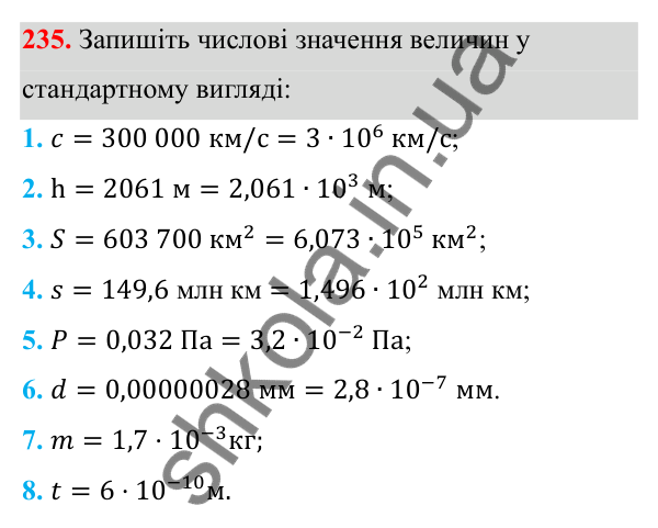 Відповідь до завдання 235 з алгебри для 8 класу (Мерзляк, 2025): 8. Степінь із цілим від'ємним показником