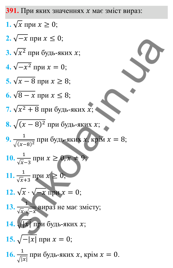 Відповідь до завдання 391 з алгебри для 8 класу (Мерзляк, 2025): 12. Квадратні корені...