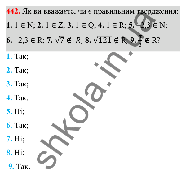 Відповідь до завдання 442 з алгебри для 8 класу (Мерзляк, 2025): 14. Числові множини