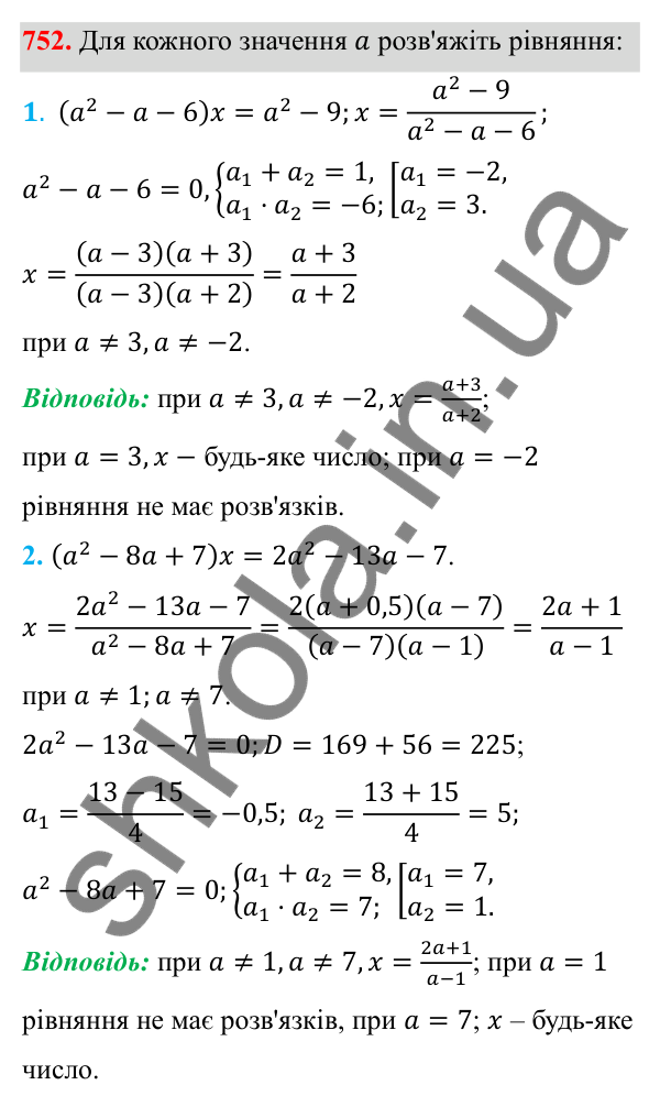 Відповідь до завдання 752 з алгебри для 8 класу (Мерзляк, 2025): 21. Квадратний тричлен