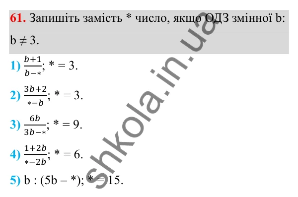 Завдання 61 ГДЗ Алгебра 8 клас Тарасенкова 2025 — завдання 61, § 1. Раціональні вирази. Види раціональних виразів