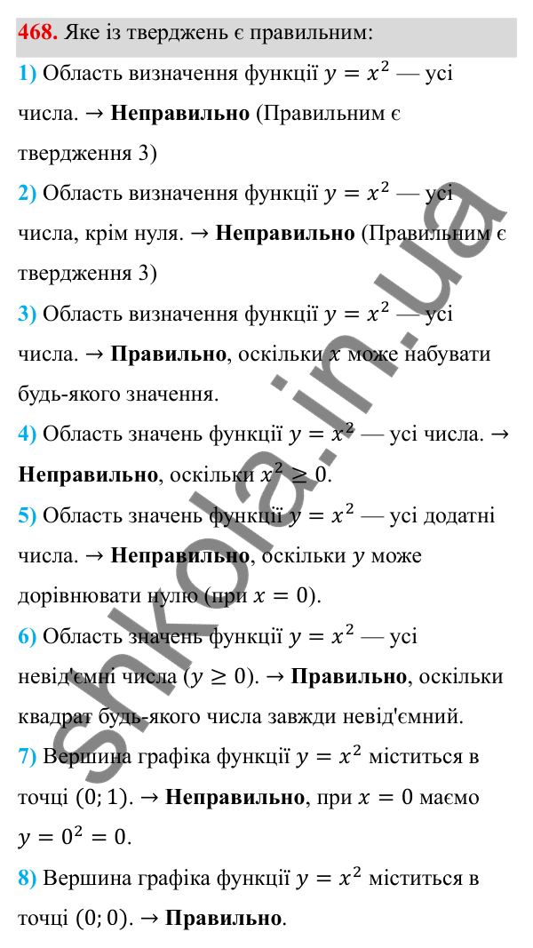 ГДЗ Алгебра 8 клас Тарасенкова 2025 — завдання 468, § 12. Функція y = x²