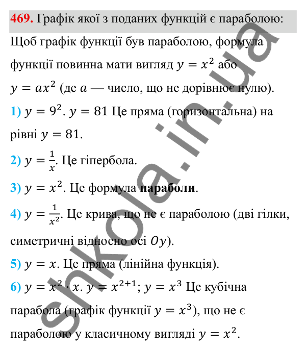 ГДЗ Алгебра 8 клас Тарасенкова 2025 — завдання 469, § 12. Функція y = x²