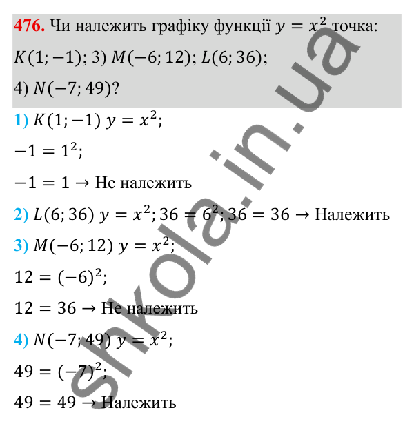 ГДЗ Алгебра 8 клас Тарасенкова 2025 — завдання 476, § 12. Функція y = x²