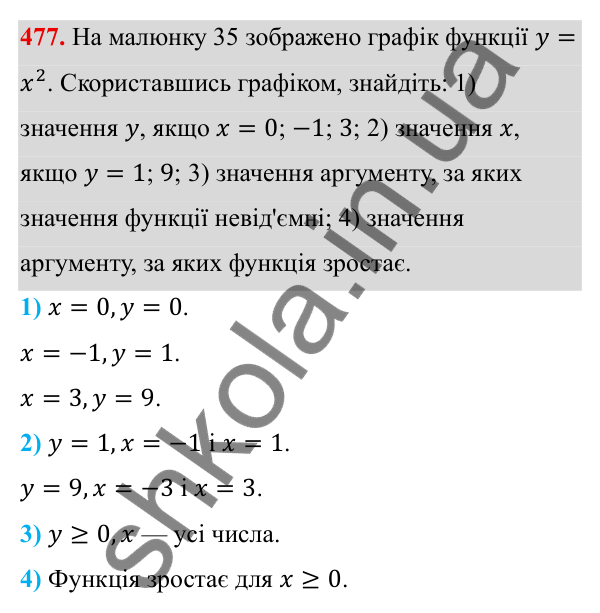 Завдання 477 ГДЗ Алгебра 8 клас Тарасенкова 2025 — завдання 477, § 12. Функція y = x²