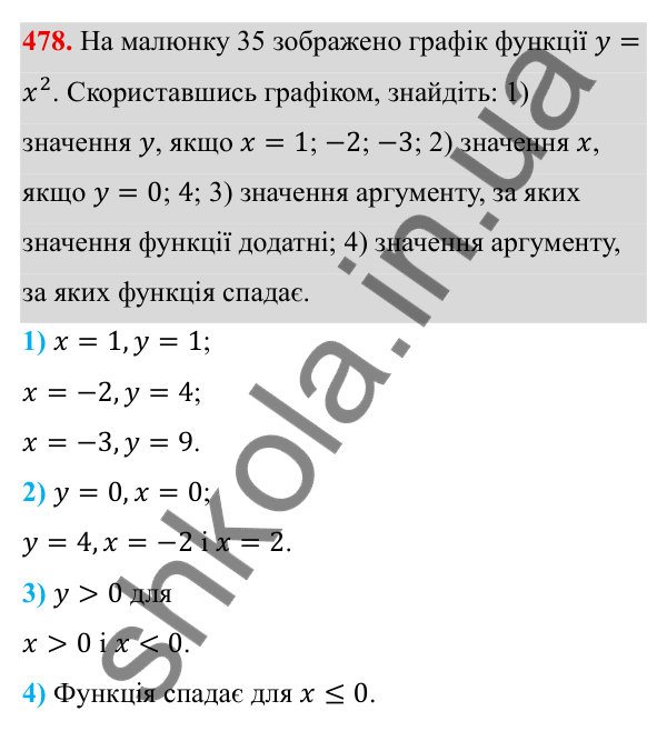 Завдання 478 ГДЗ Алгебра 8 клас Тарасенкова 2025 — завдання 478, § 12. Функція y = x²