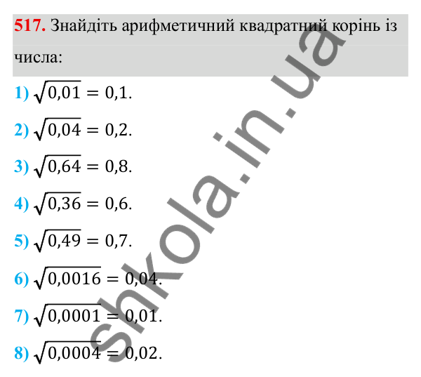 Завдання 517 ГДЗ Алгебра 8 клас Тарасенкова 2025 — завдання 517, § 13. Арифметичний квадратний корінь
