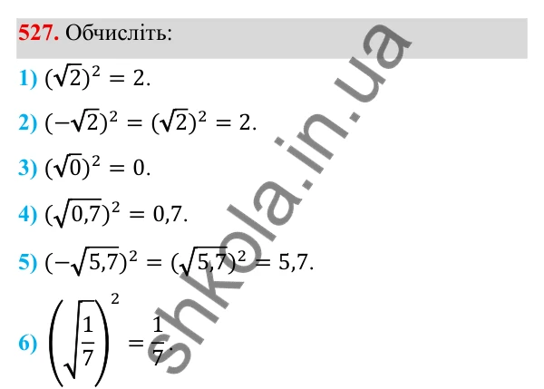 Завдання 527 ГДЗ Алгебра 8 клас Тарасенкова 2025 — завдання 527, § 13. Арифметичний квадратний корінь