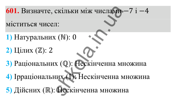 ГДЗ Алгебра 8 клас Тарасенкова 2025 — завдання 601, § 14. Множина та її елементи. Числові множини
