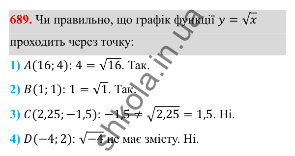 Завдання 689 ГДЗ Алгебра 8 клас Тарасенкова 2025 — завдання 689, § 16. Функція y = √x