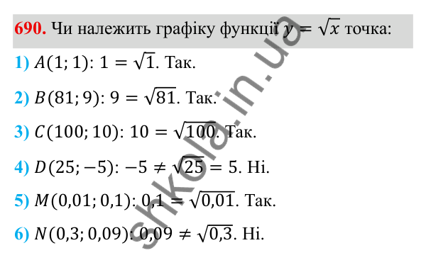 Завдання 690 ГДЗ Алгебра 8 клас Тарасенкова 2025 — завдання 690, § 16. Функція y = √x