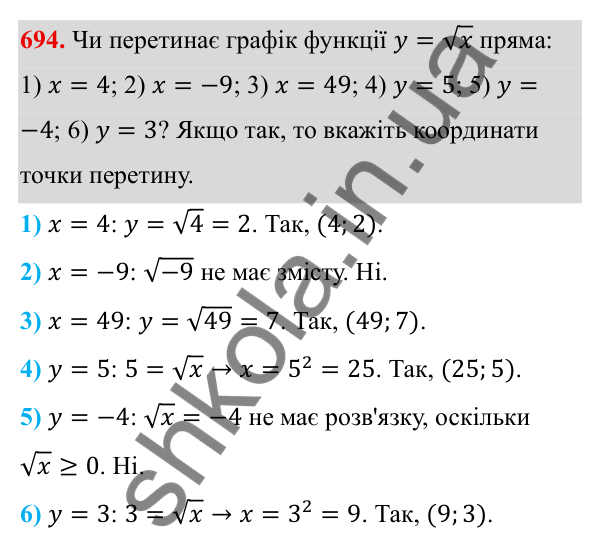 Завдання 694 ГДЗ Алгебра 8 клас Тарасенкова 2025 — завдання 694, § 16. Функція y = √x