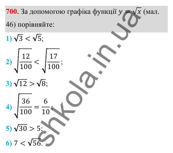 Завдання 700 ГДЗ Алгебра 8 клас Тарасенкова 2025 — завдання 700, § 16. Функція y = √x