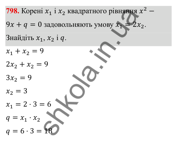 ГДЗ Алгебра 8 клас Тарасенкова 2025 — завдання 798, § 19. Теорема Вієта