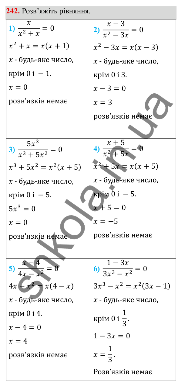 ГДЗ Алгебра 8 клас Тарасенкова 2025 — завдання 242, § 7. Раціональні рівняння