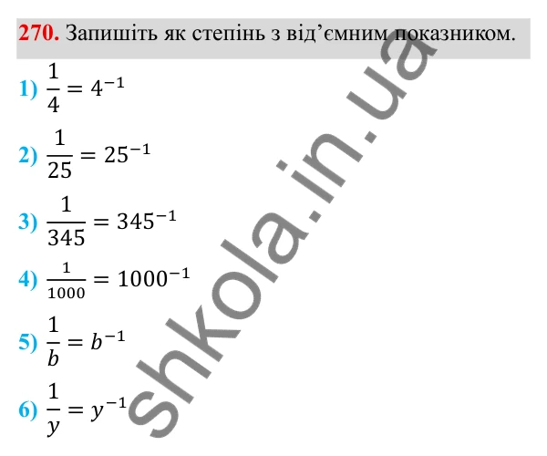 ГДЗ Алгебра 8 клас Тарасенкова 2025 — завдання 270, § 8. Що таке степінь із цілим показником