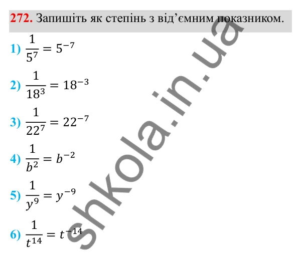 ГДЗ Алгебра 8 клас Тарасенкова 2025 — завдання 272, § 8. Що таке степінь із цілим показником