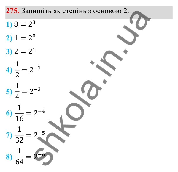 Завдання 275 ГДЗ Алгебра 8 клас Тарасенкова 2025 — завдання 275, § 8. Що таке степінь із цілим показником