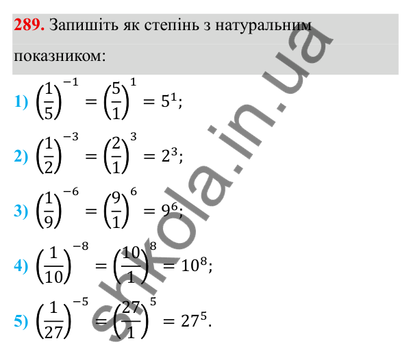 ГДЗ Алгебра 8 клас Тарасенкова 2025 — завдання 289, § 8. Що таке степінь із цілим показником