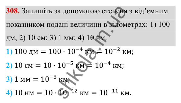 ГДЗ Алгебра 8 клас Тарасенкова 2025 — завдання 308, § 8. Що таке степінь із цілим показником