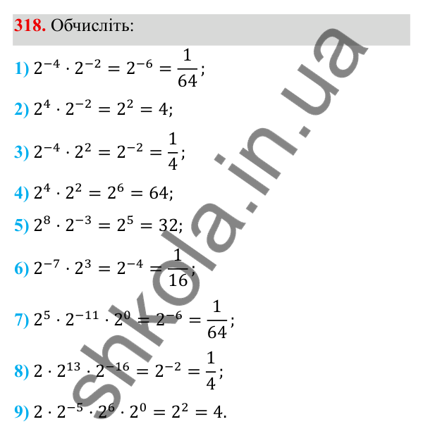 Завдання 318 ГДЗ Алгебра 8 клас Тарасенкова 2025 — завдання 318, § 9. Властивості степенів із цілими показниками