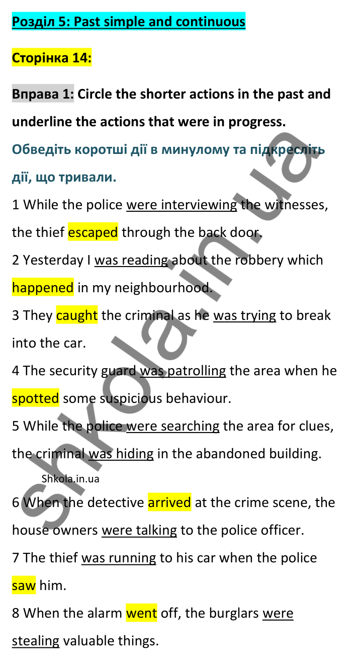 Відповідь до вправи 1, Unit 5 (Past simple and continuous), сторінка 14 - ГДЗ Англійська мова 8 клас Хейдерман 2025. Prepare 8 Grammar
