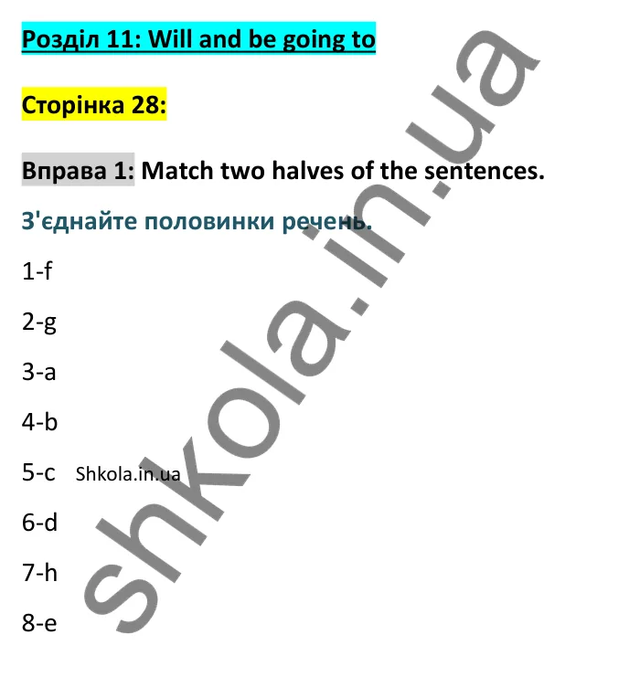 Відповідь до вправи 1, Unit 11 (Will and be going to), сторінка 28 - ГДЗ Англійська мова 8 клас Хейдерман 2025. Prepare 8 Grammar