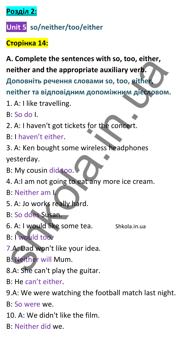 Відповідь до завдання A, сторінка 14 - ГДЗ Англійська мова 8 клас Мітчелл 2025 граматика. Full Blast Plus 8 Grammar