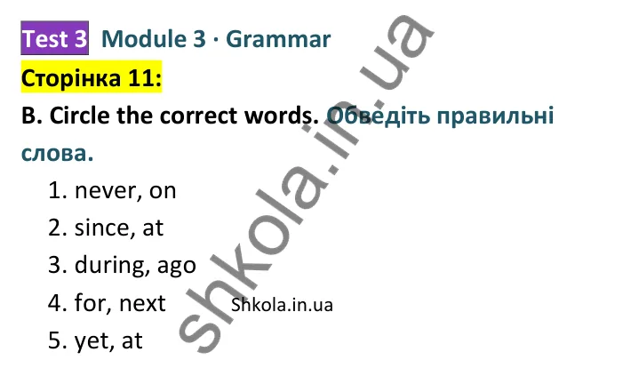 Відповідь до завдання B (Grammar), сторінка 11 - ГДЗ Англійська мова 8 клас Мітчелл 2025 тести. Full Blast Plus 8 Test Booklet