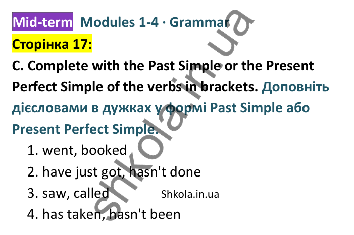 Відповідь до завдання C (Grammar), сторінка 17 - ГДЗ Англійська мова 8 клас Мітчелл 2025 тести. Full Blast Plus 8 Test Booklet