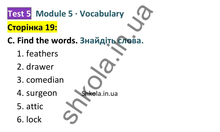 Відповідь до завдання C (Vocabulary), сторінка 19 - ГДЗ Англійська мова 8 клас Мітчелл 2025 тести. Full Blast Plus 8 Test Booklet